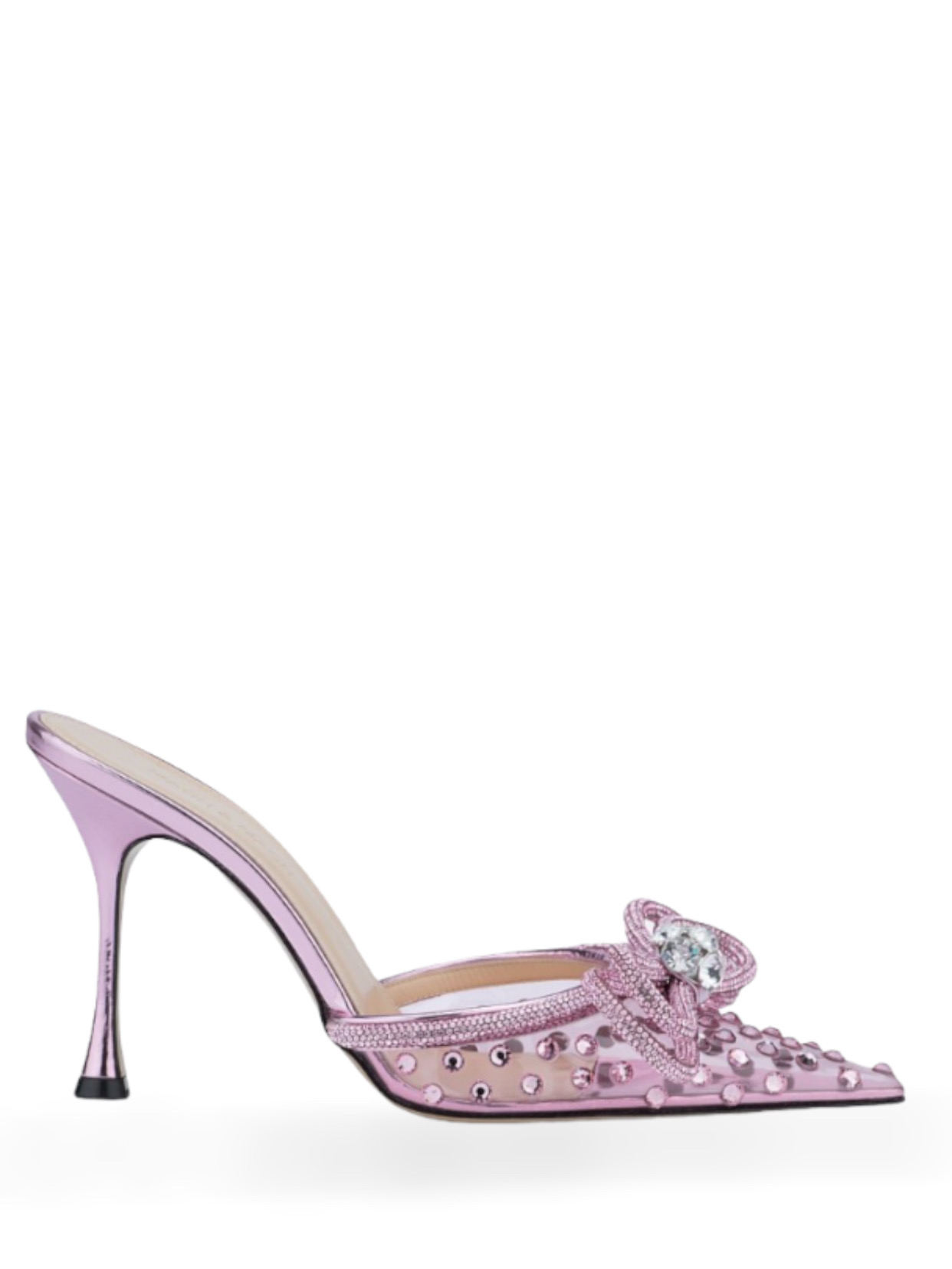 MACH & MACH Double Bow crystal-embellished leather and PVC mules