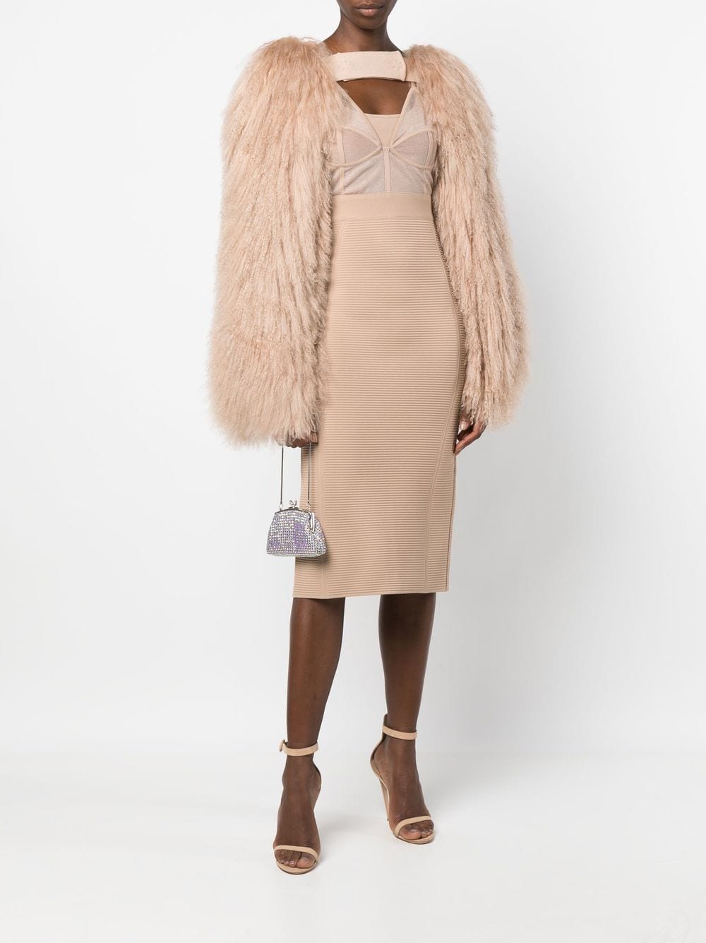 long from sleeves front featuring jacket faux-fur touch-strap ANDREADAMO powder cropped, sleeved faux-fur detailing, and fastening, bolero