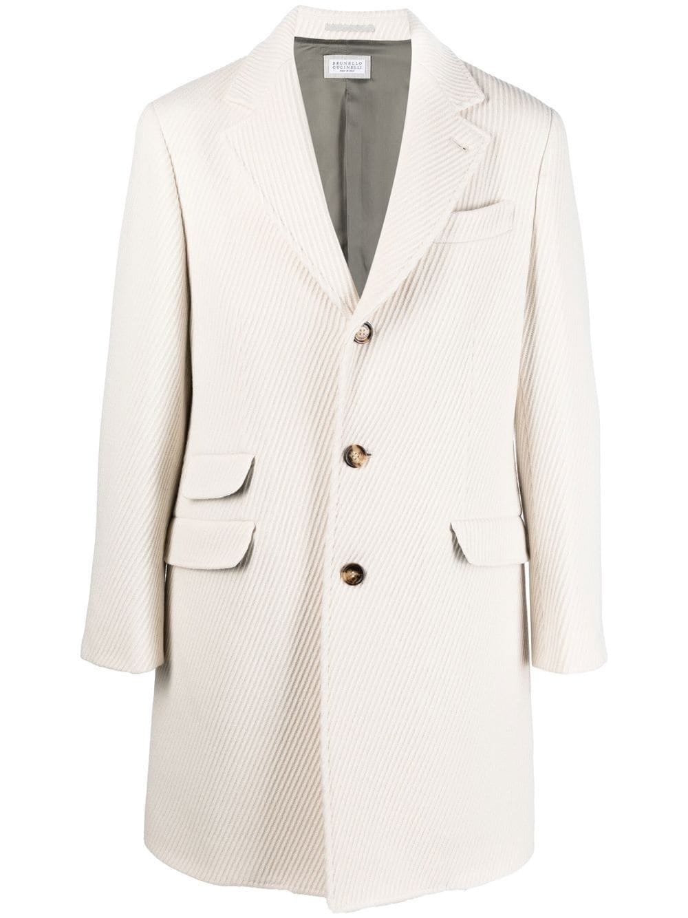 Neutral Wool-blend overcoat, Brunello Cucinelli