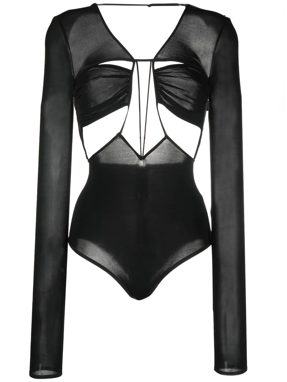 ASOS Louanna Long Sleeve Mesh Cut Out Strappy Bodysuit in Black