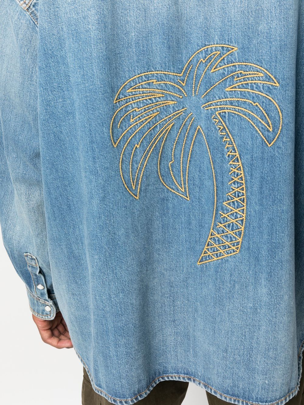 Buy Shirts Palm Angels Palm Tree-embroidery denim shirt