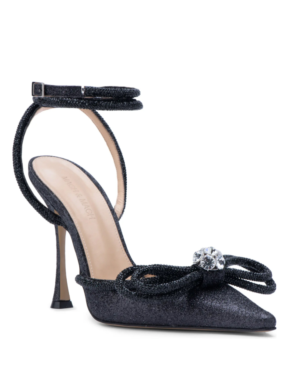 Mach & Mach Double Bow Crystal Black Glitter Heels | Black glitter heels, Glitter  heels, Black glitter