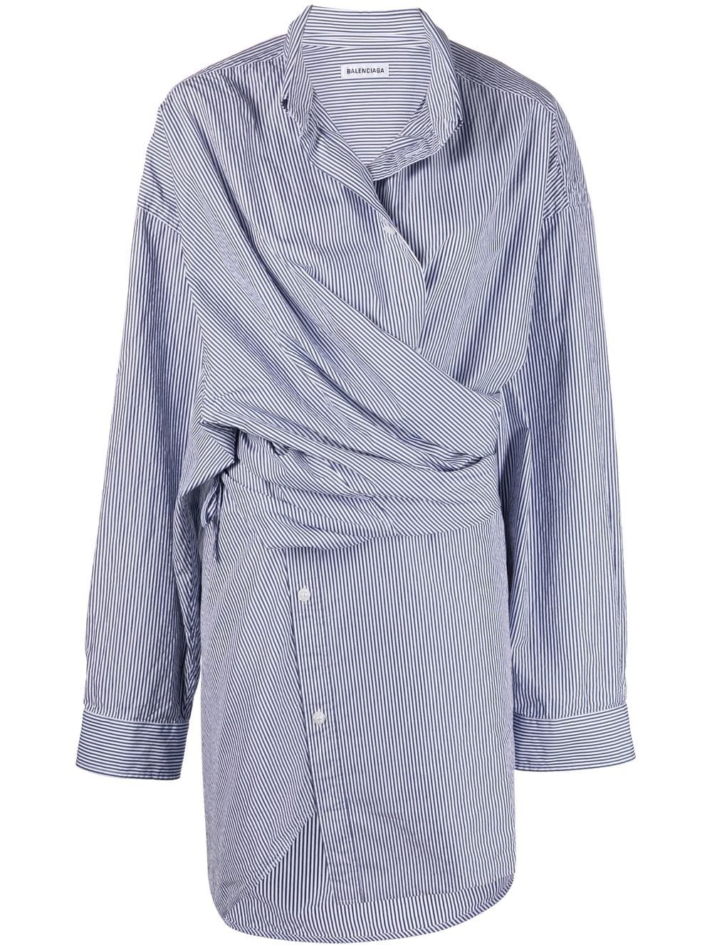 BALENCIAGA Scarf-detail Striped Cotton And Silk Shirt Dress In Multi, $2,000