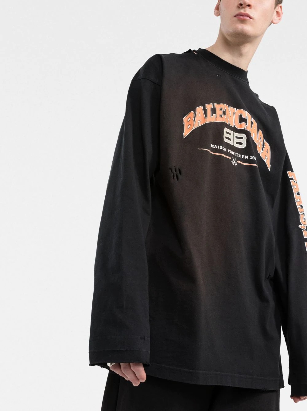 Buy Tops Balenciaga distressed logo print sweatshirt (681046-TLVJ1)