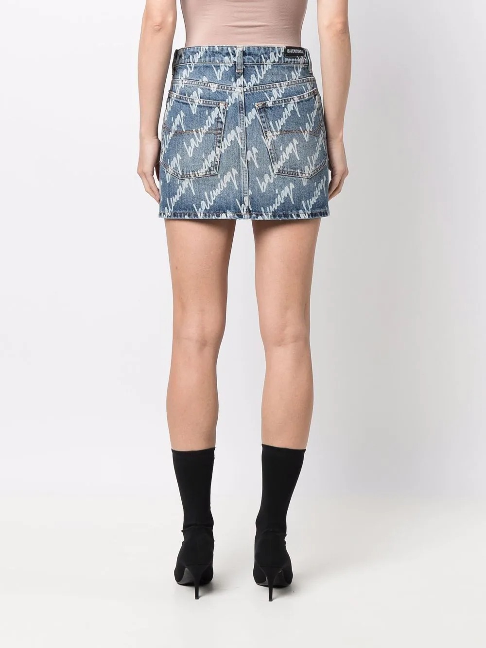 Buy Skirts Balenciaga all over logo-print denim mini skirt (681802 