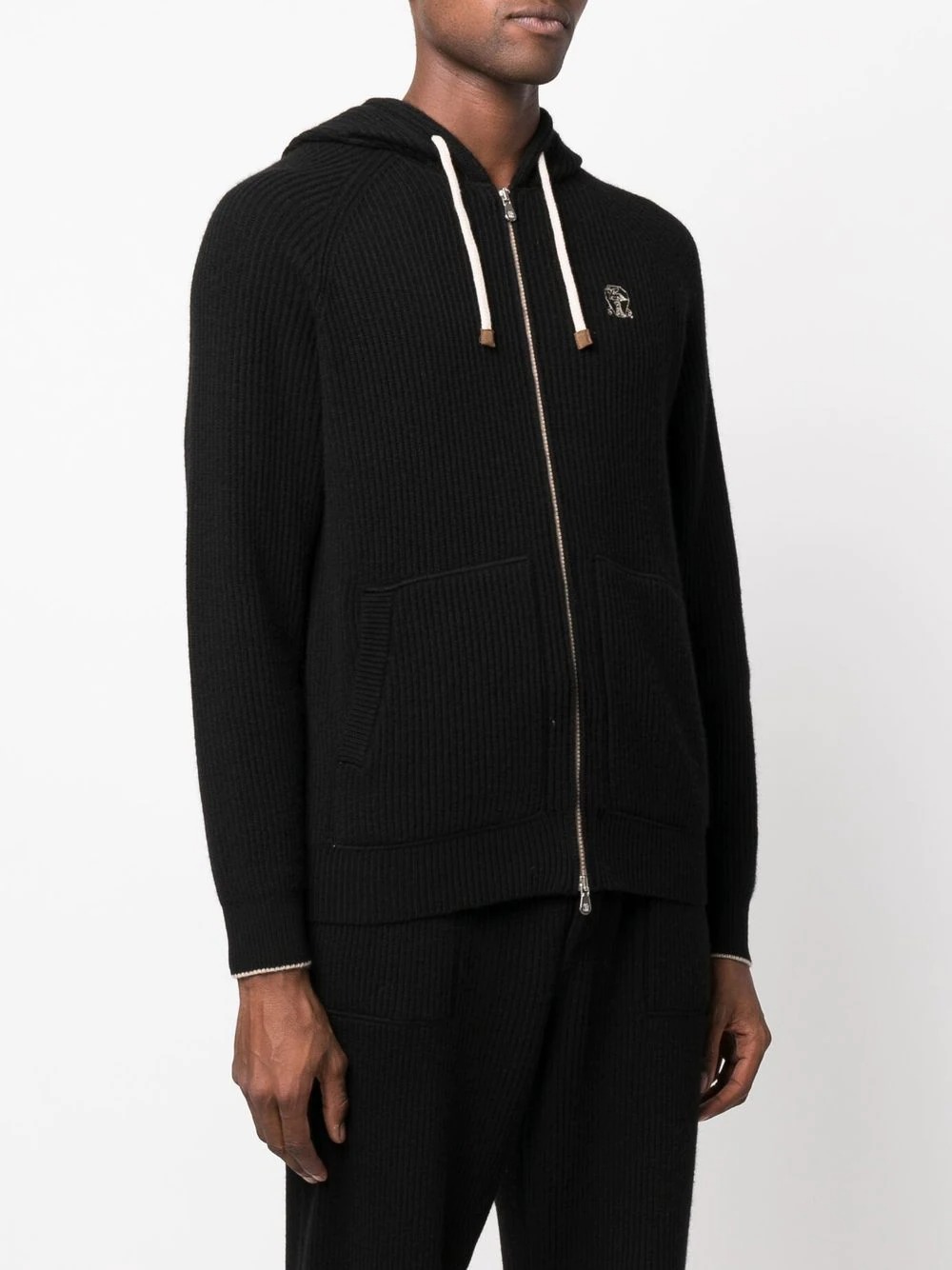 BRUNELLO CUCINELLI Logo-Embroidered Ribbed Cashmere Zip-Up Hoodie