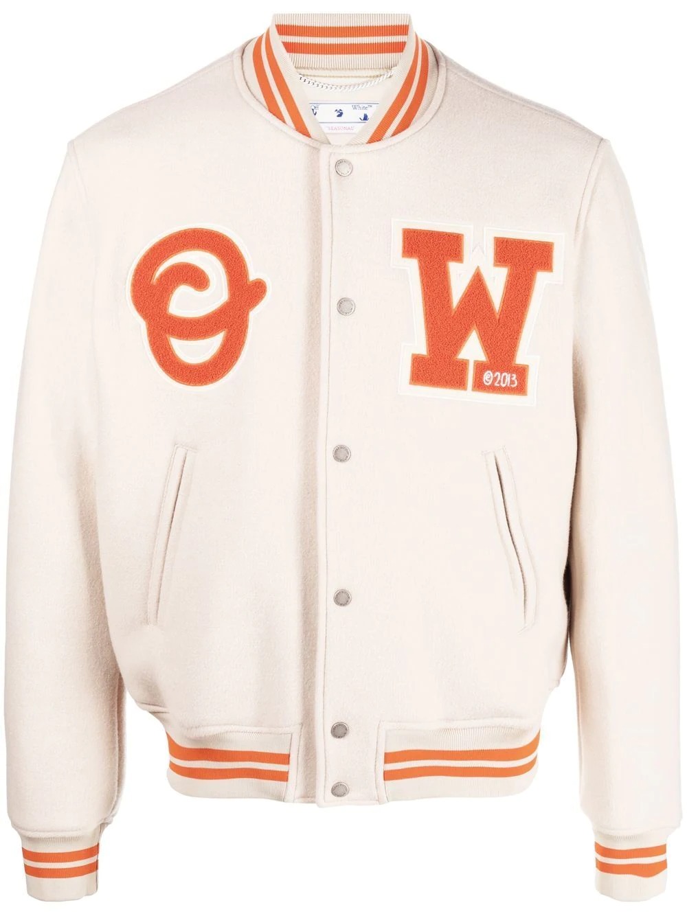 Off-white Appliquéd Wool-blend And Leather Varsity Jacket In Blue And  Orange