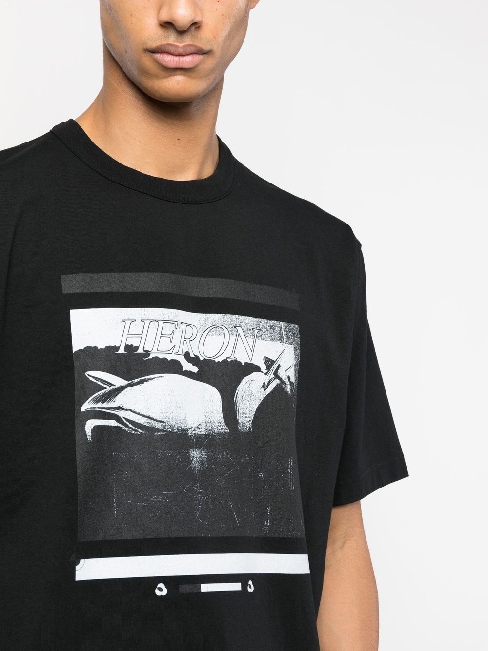 HERON PRESTON◇18AW/B&W HERONS SS T-SHIRTS/Tシャツ/S/コットン/BLK