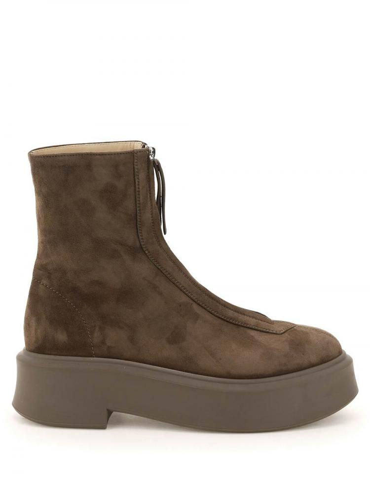 The Row - ash-brown suede zipped boots