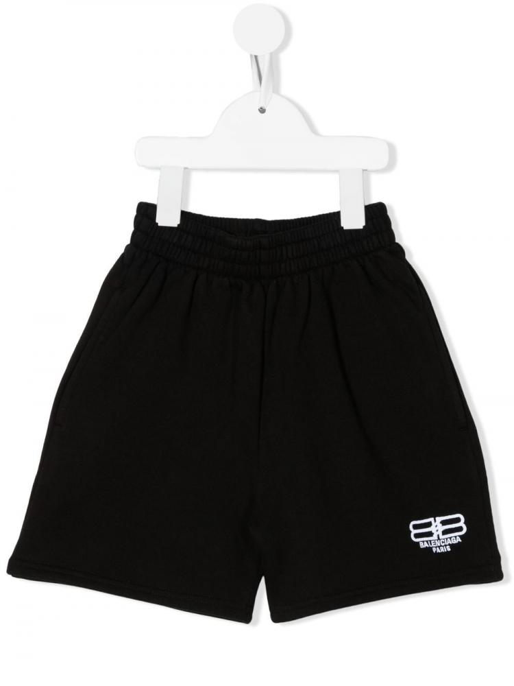 Balenciaga Kids - BB Paris Icon logo-embroidered shorts black