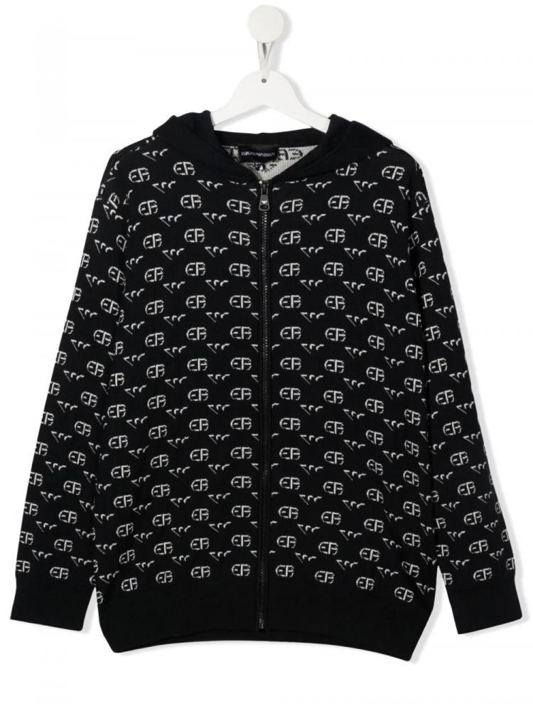 Emporio Armani Kids - TEEN monogram-pattern zip-up hoodie