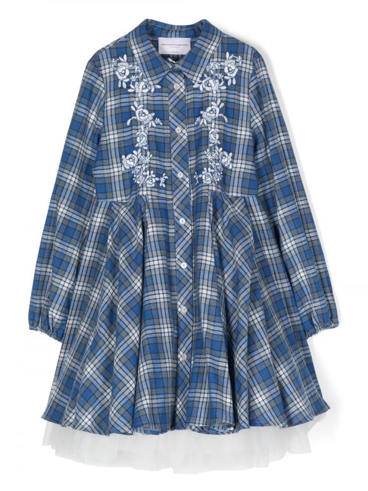 Ermanno Scervino Kids - floral-embroidered check-print shirtdress