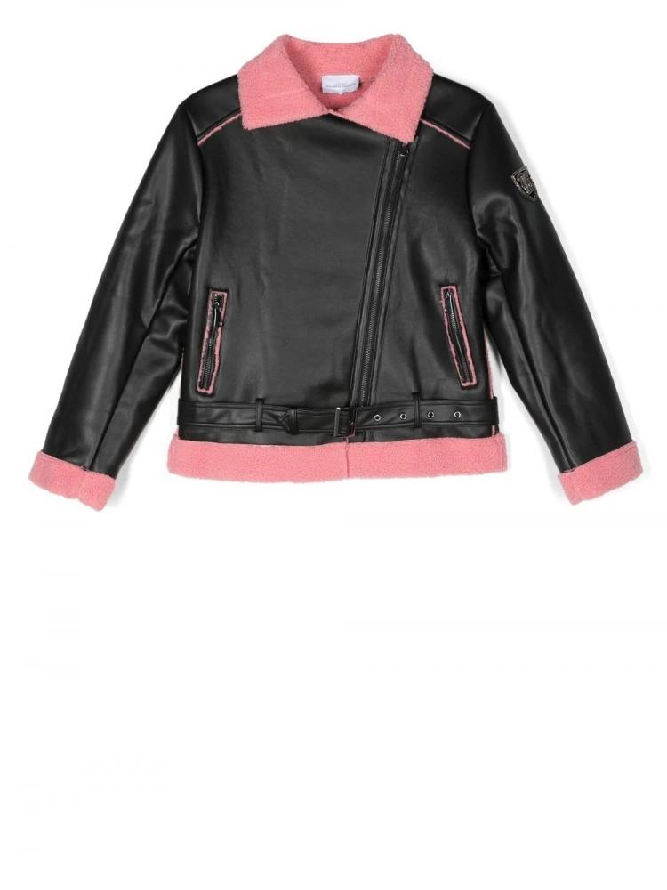 Ermanno Scervino Kids - faux shearling-lined biker jacket