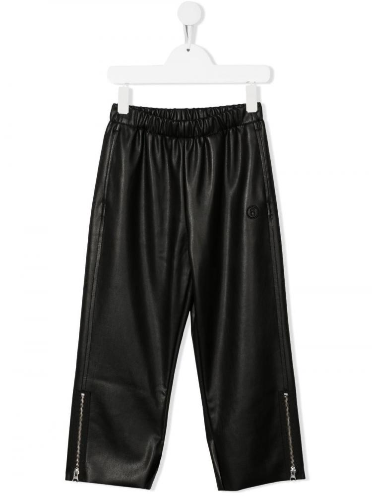 MM6 Kids - logo-embroidered faux-leather trousers
