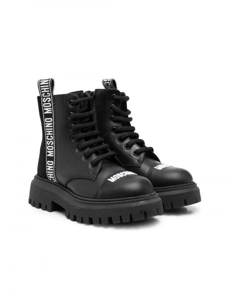 Moschino Kids - logo-lettering combat boots