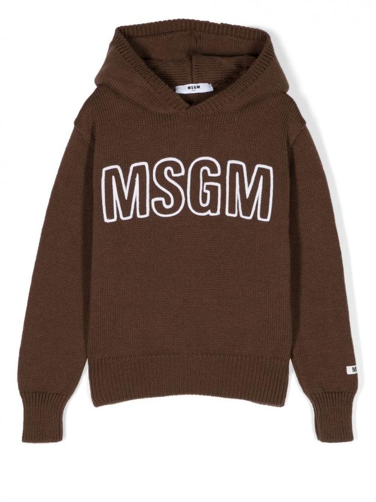 MSGM Kids - logo-knit hoodie