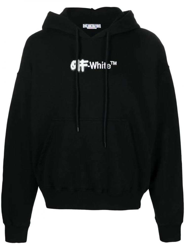 Off-White - embroidered logo cotton hoodie