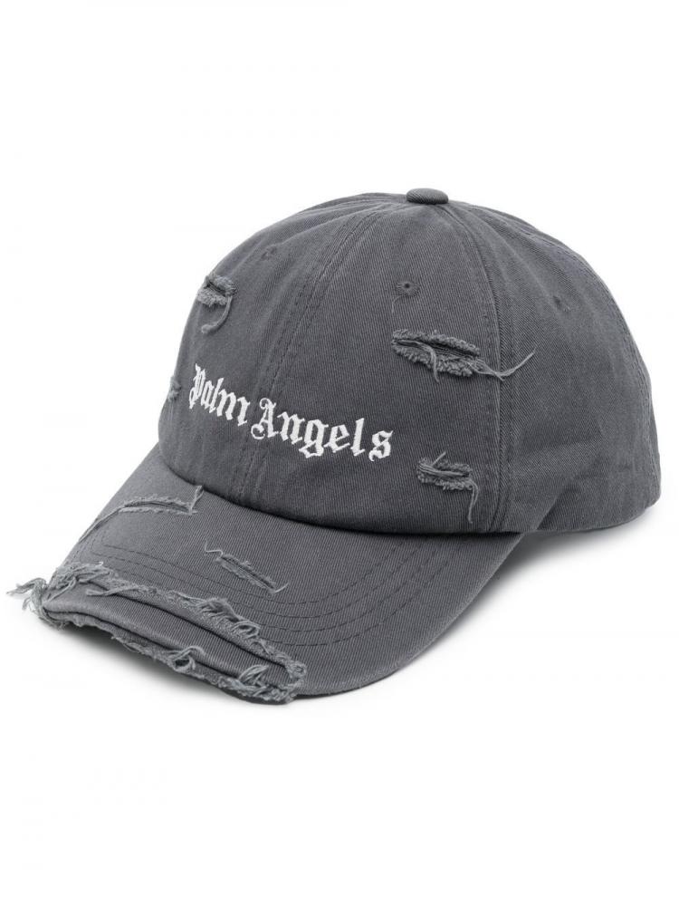 Palm Angels - distressed logo-embroidered cap grey