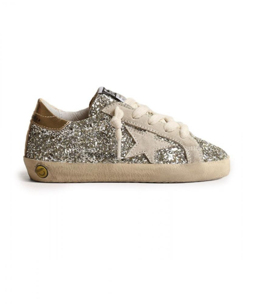 Golden Goose Kids - Super-Star Young in glitter with a suede star and gold heel tab