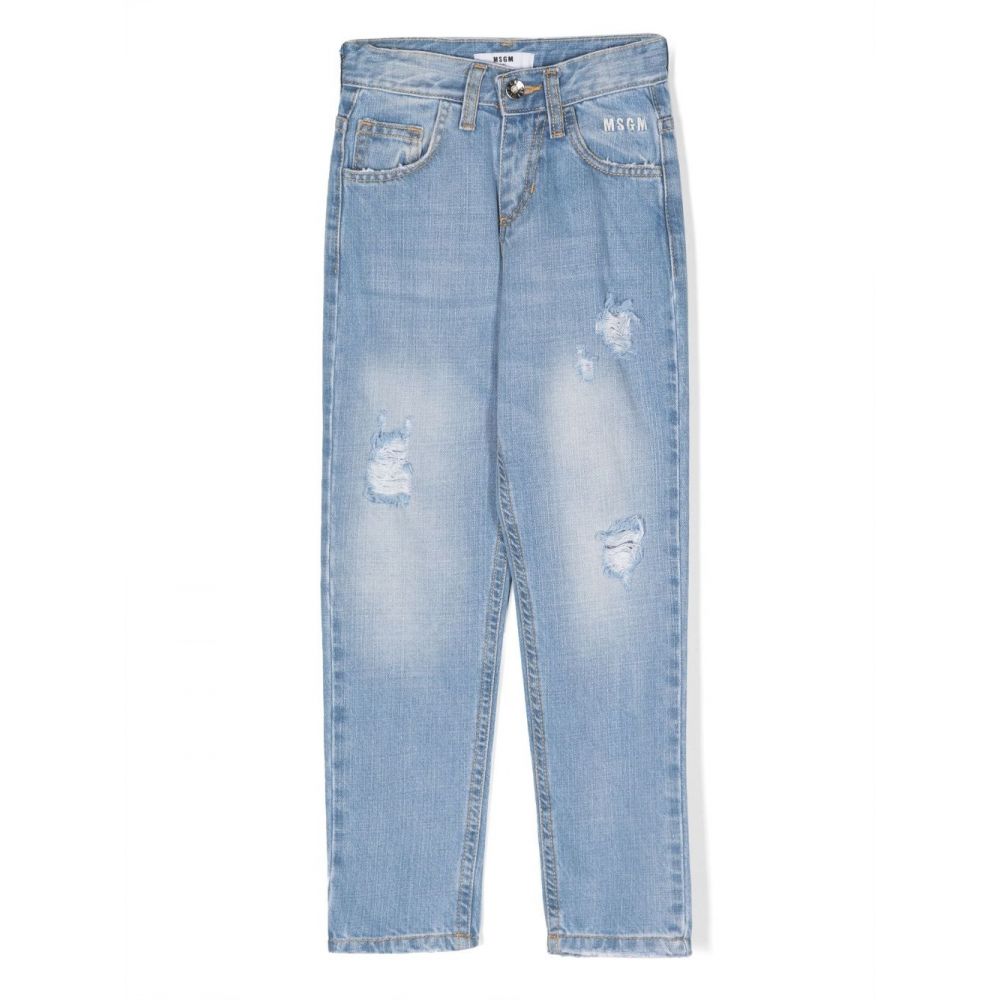 MSGM Kids - logo-embroidered ripped-detail jeans