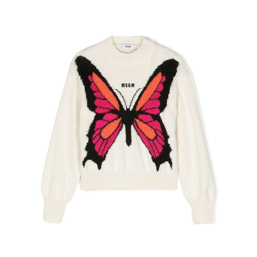 MSGM Kids - butterfly intarsia-knit jumper