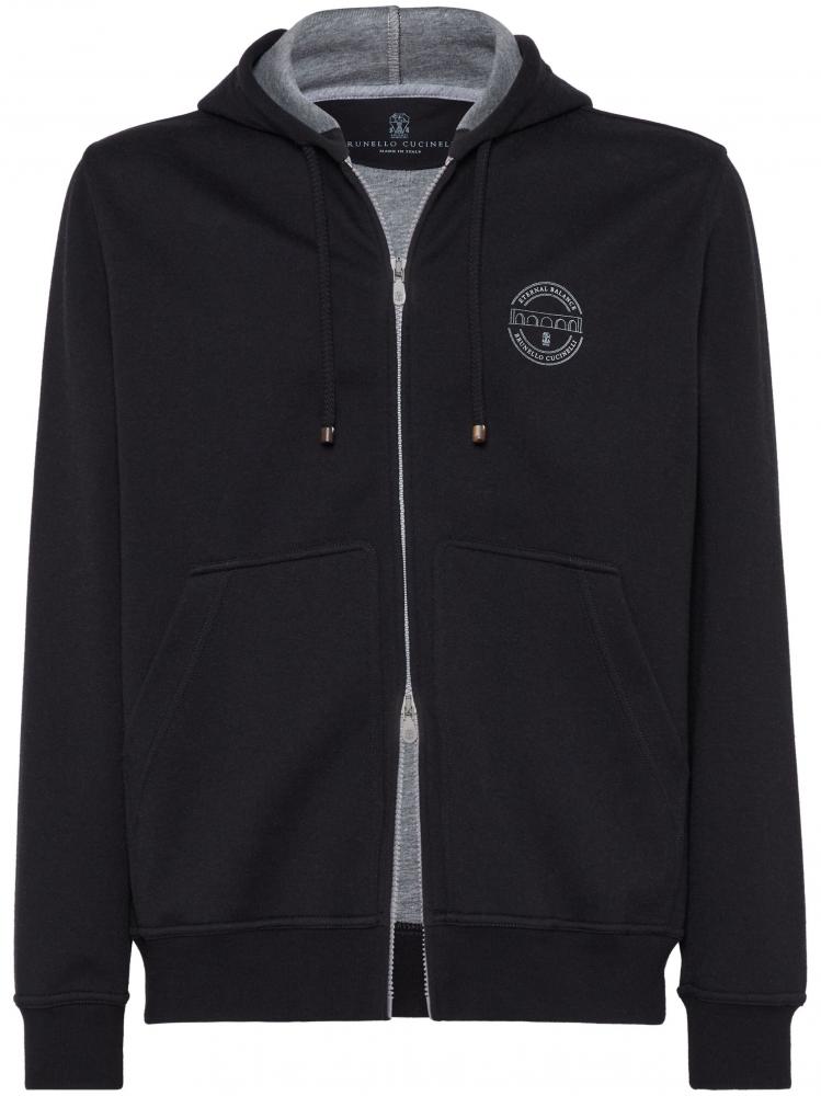 Brunello Cucinelli - logo-print zipped hoodie