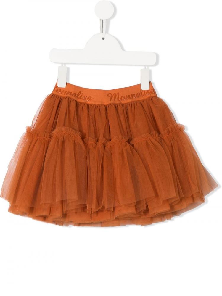 Monnalisa - waistband-logo tulle skirt orange