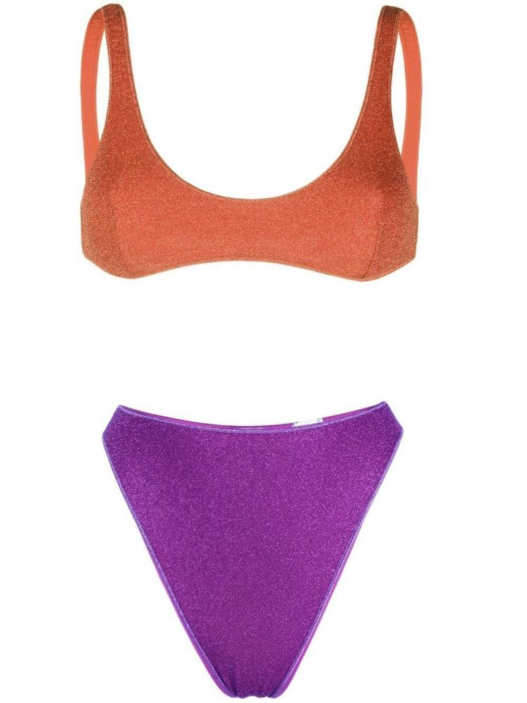 Oseree - glitter-detail two-tone bikini set orange violet