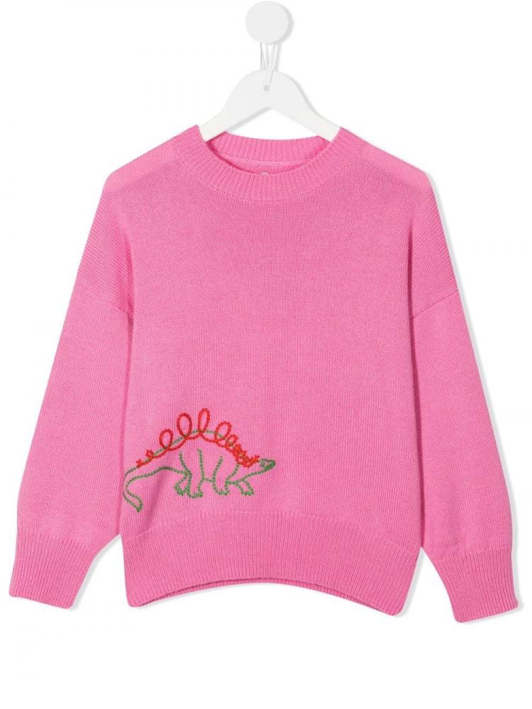The Row Kids - embroidered-dinosaur jumper pink