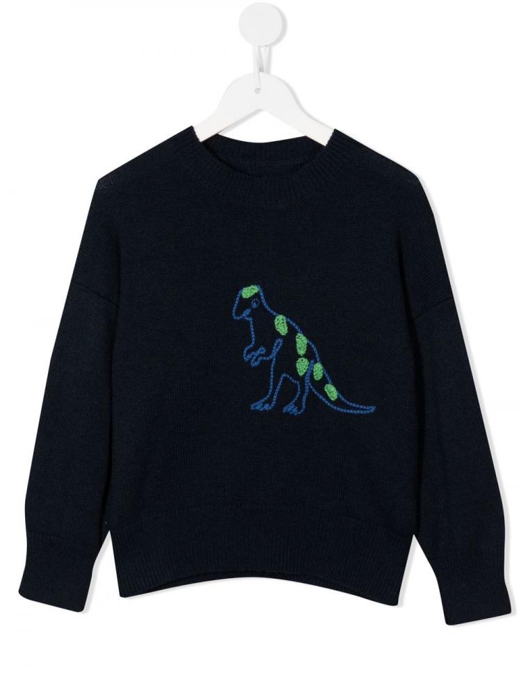 The Row Kids - embroidered-dinosaur jumper
