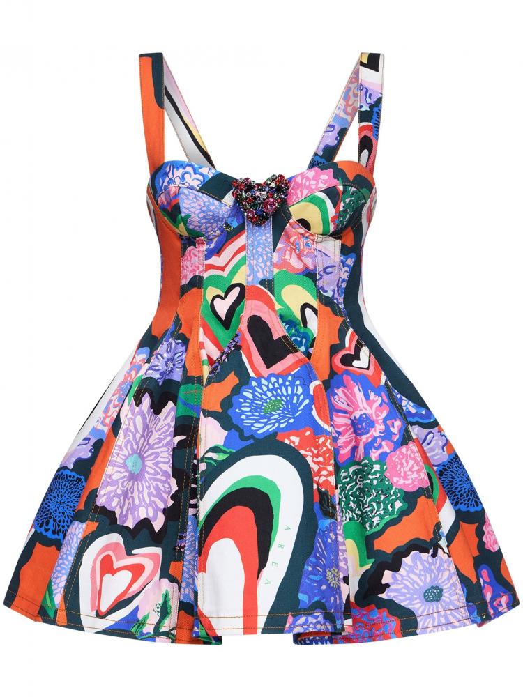 Area - heart-print flared minid ress