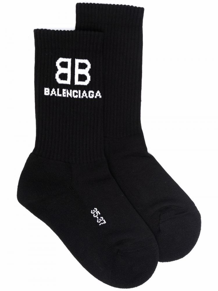 Balenciaga - Black/white cotton blend logo tennis socks
