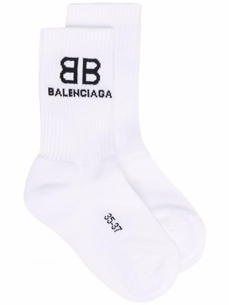 Balenciaga - White stretch cotton BB Tennis logo socks