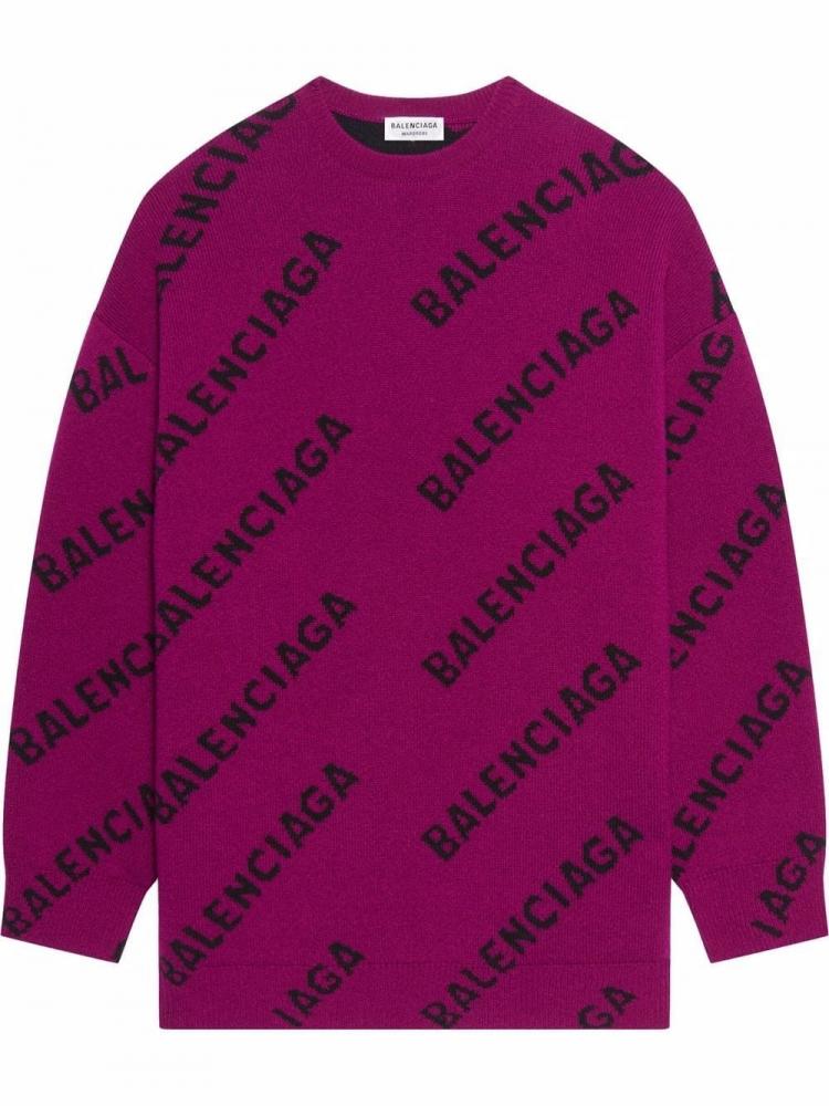 Balenciaga - oversized logo-intarsia jumper purple