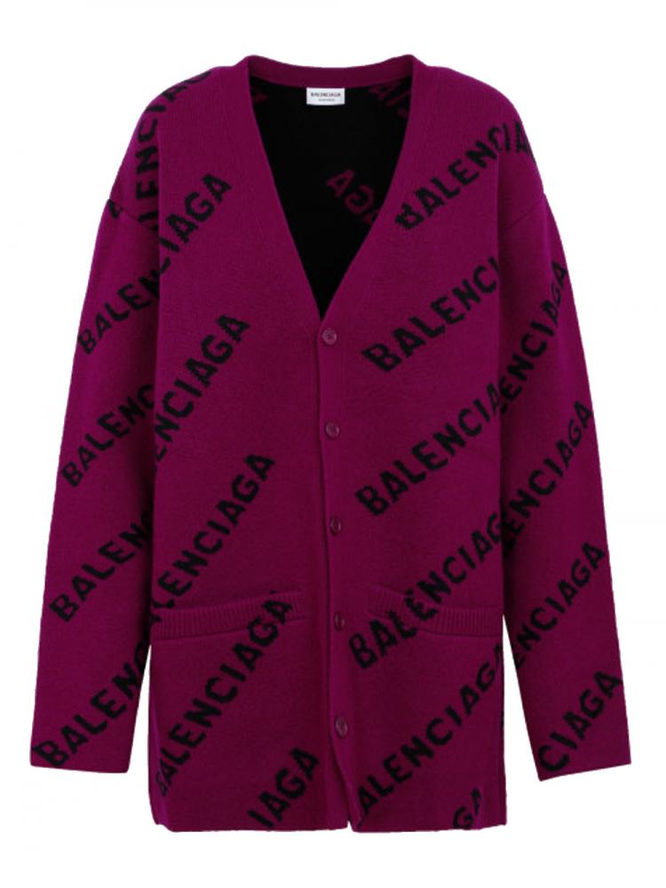 Balenciaga - purple wool cardigan logo