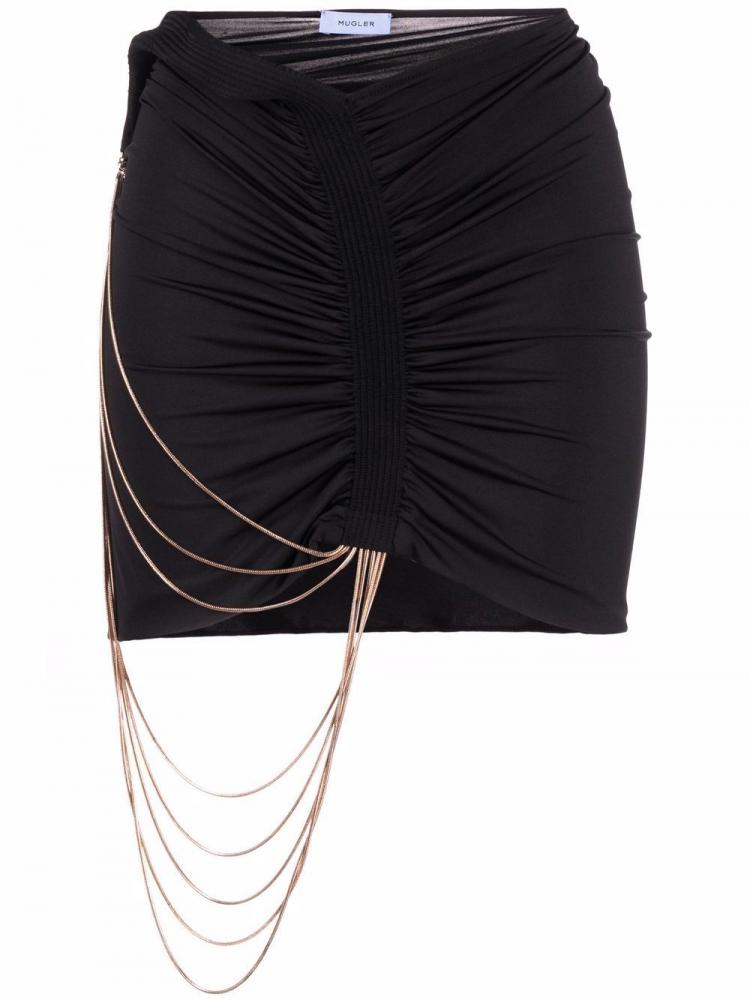 Mugler - chain-embellished ruched mini skirt