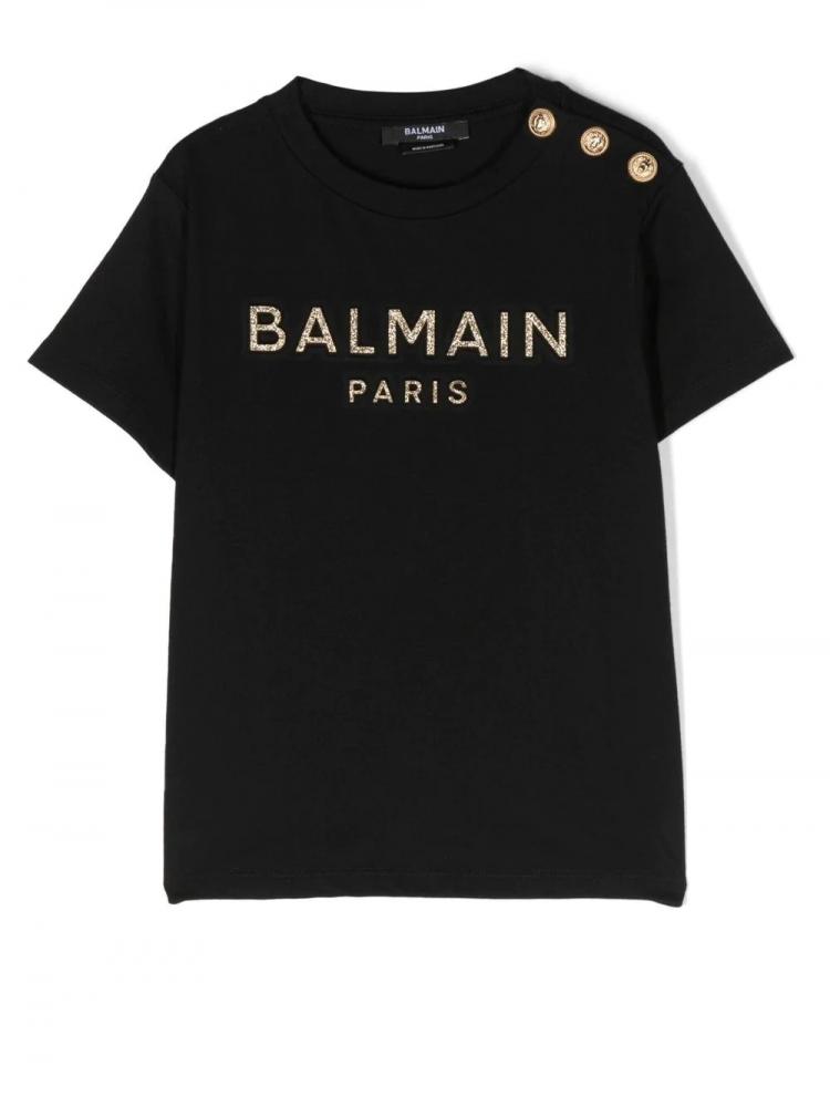 Balmain Kids - buttoned logo-print T-shirt