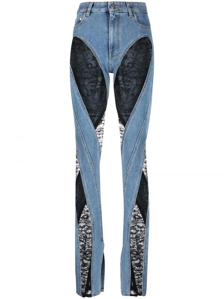 Mugler - lace-panel skinny jeans