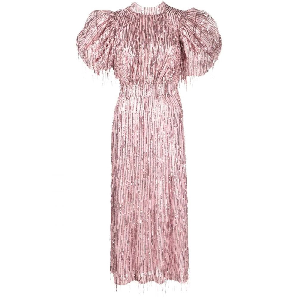 Rotate - puff-sleeve sequin fringed dress
