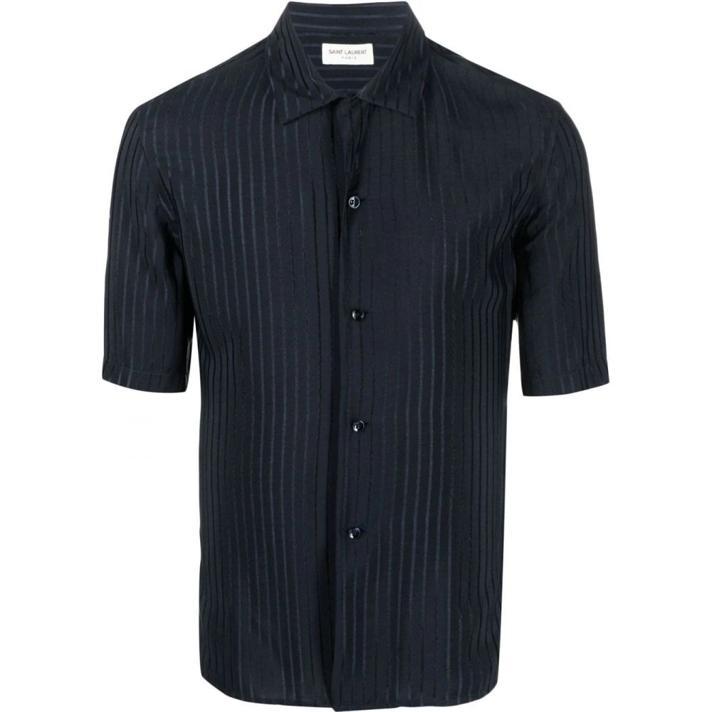 Saint Laurent stripped cotton polo - Black