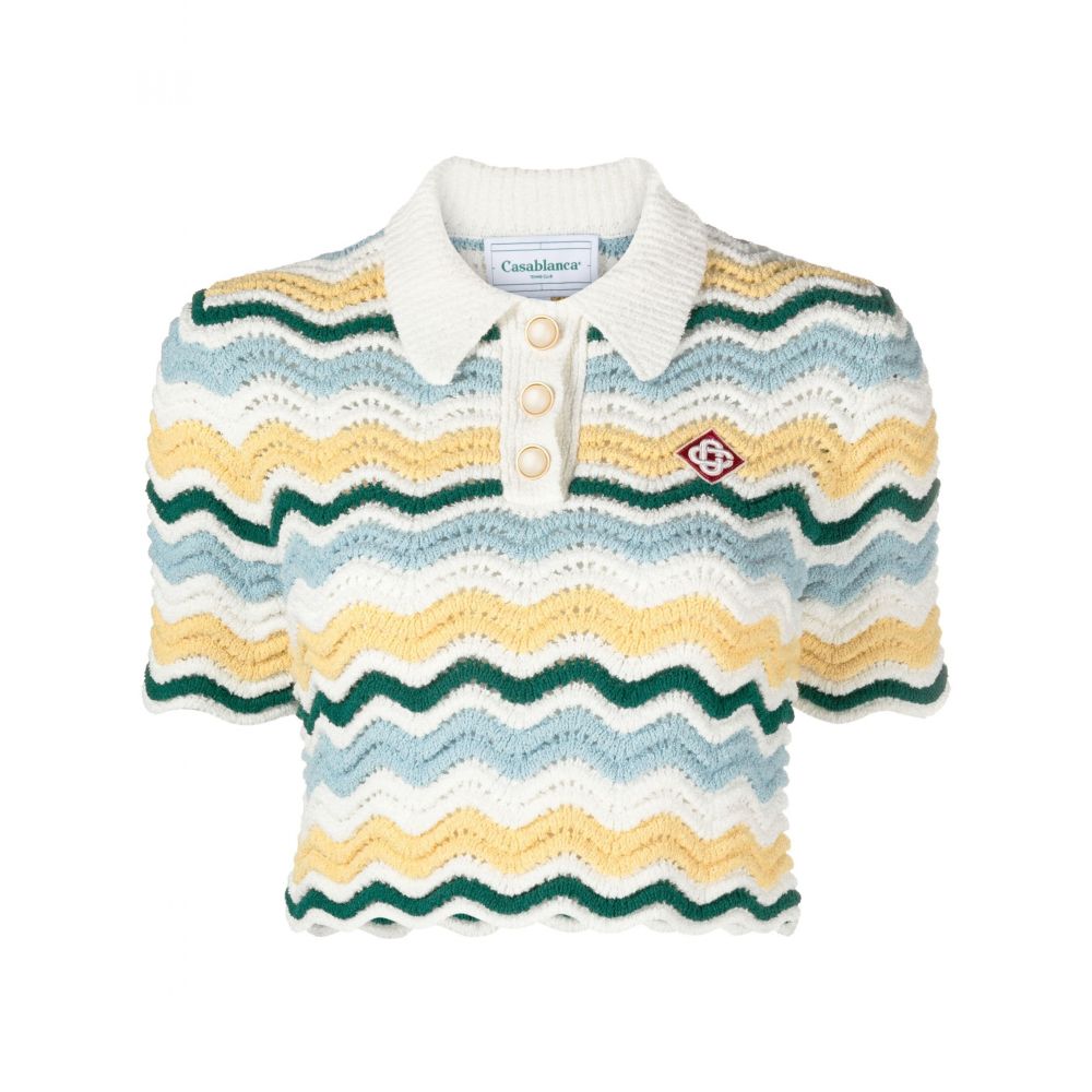 Casablanca - chevron-striped crochet polo shirt