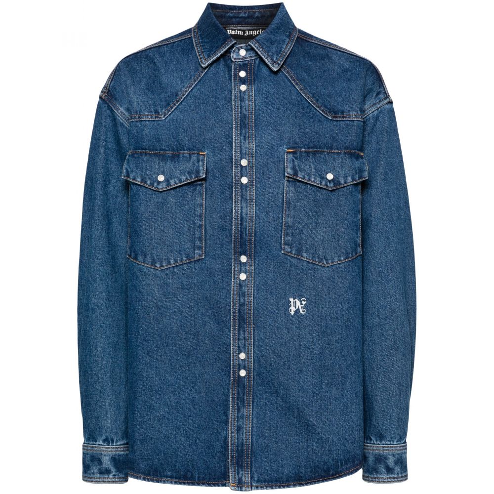 Palm Angels - logo-embroidered denim shirt