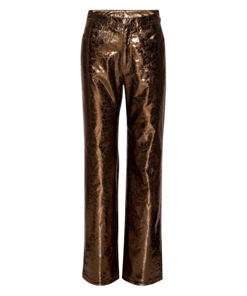 Rotate - textured high waist pants metallic brown