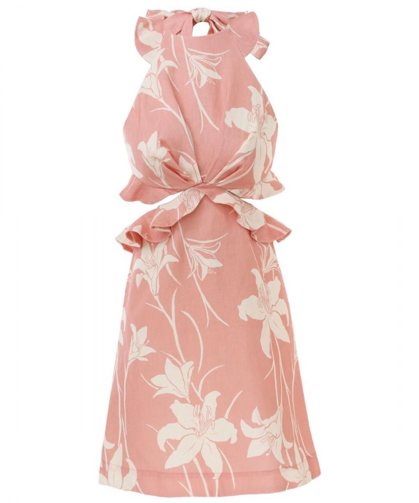 Zimmermann - Acadian Tie Back Mini Dress in Pink/Ivory Floral