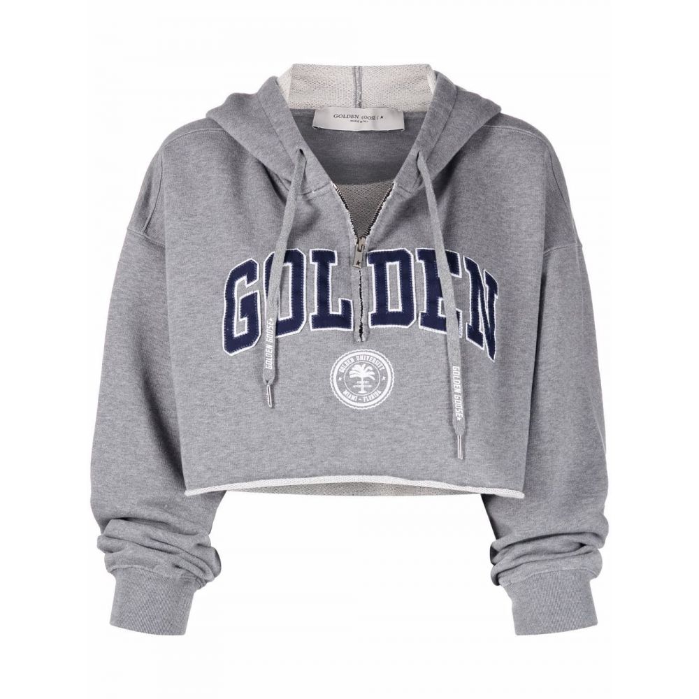 Golden Goose - logo-print raw-cut hem cropped hoodie