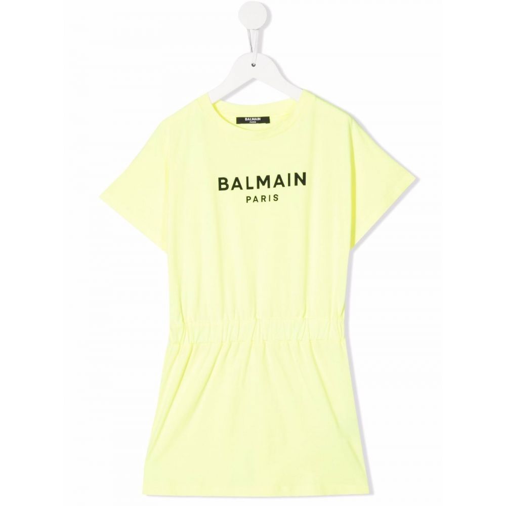 Balmain Kids - logo-print cotton dress yellow