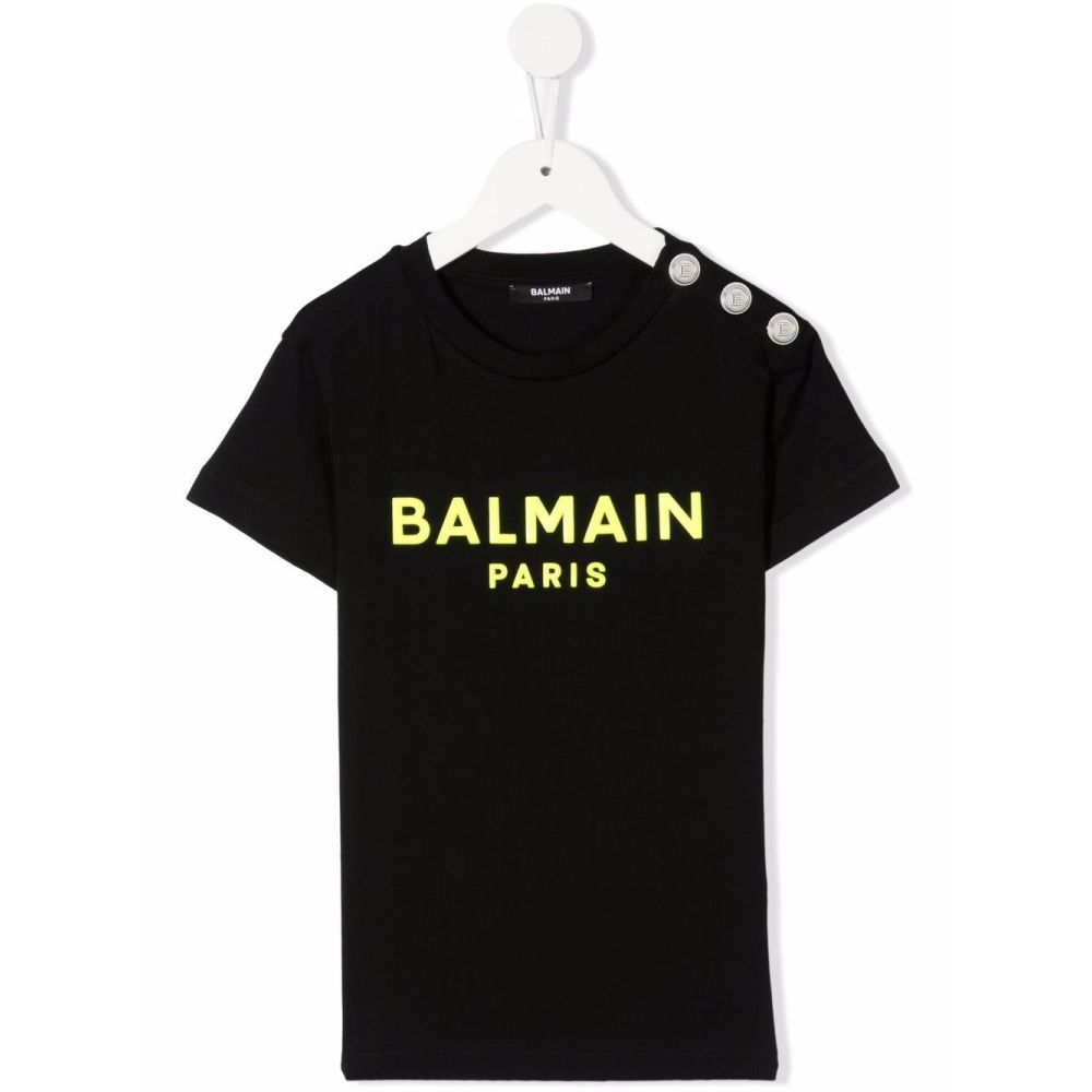 Balmain Kids - logo-print cotton T-Shirt BLACK YELLOW