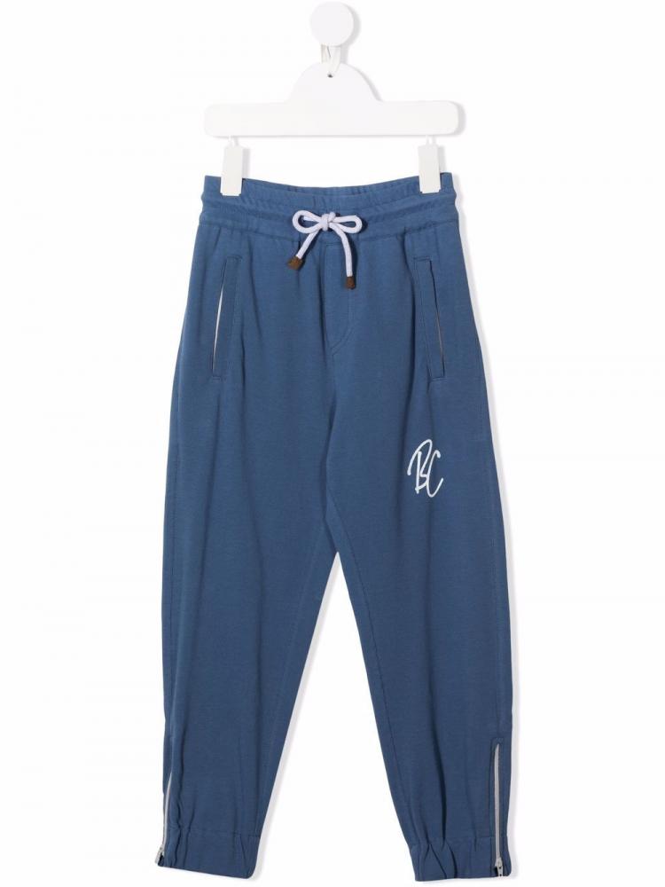 Brunello Cucinelli Kids - Ocean blue cotton  track trousers