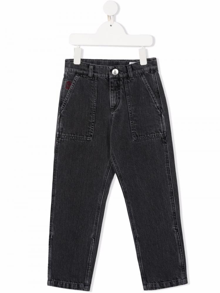 Brunello Cucinelli Kids - Dark grey cotton mid-rise straight jeans