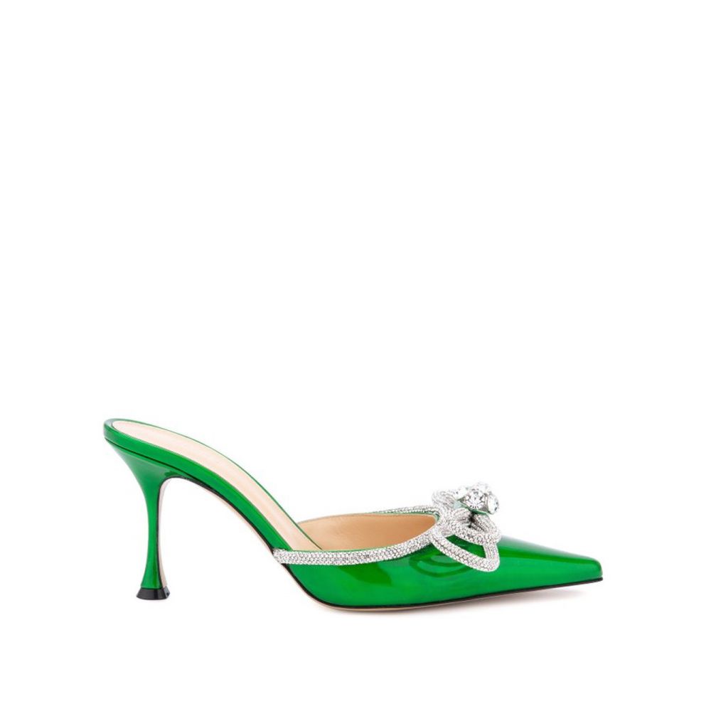 Mach & Mach - Double-Bow Crystal-Embellished Leather Mules green